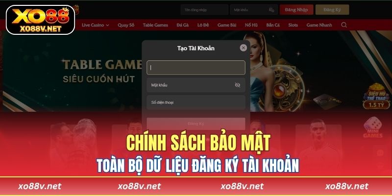 Chính sách bảo mật toàn bộ dữ liệu đăng ký tài khoản