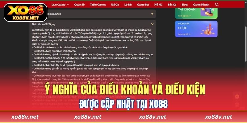 Ý nghĩa của điều khoản và điều kiện được cập nhật tại XO88