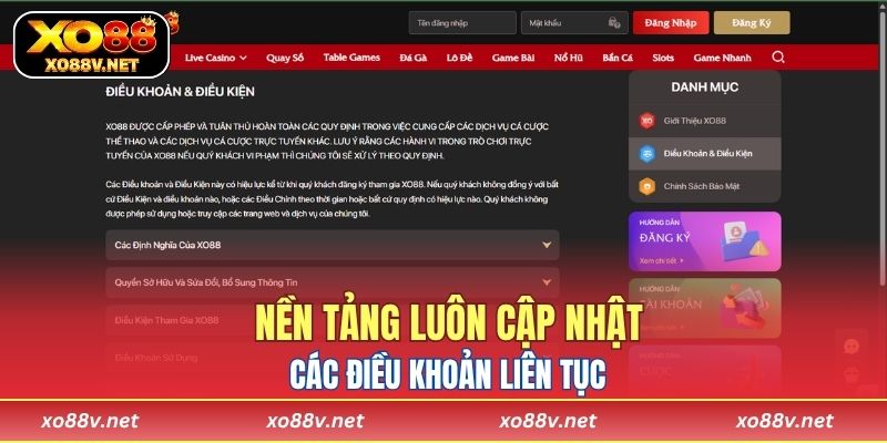 Nền tảng luôn cập nhật các điều khoản liên tục
