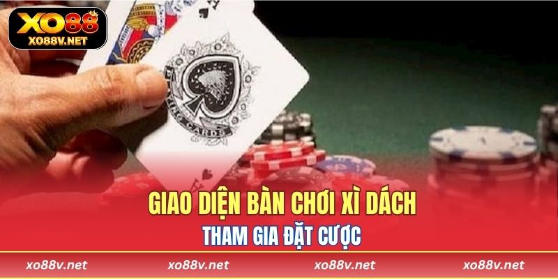 Giao diện bàn chơi xì dách tại XO88 với người chia bài và hội viên tham gia đặt cược